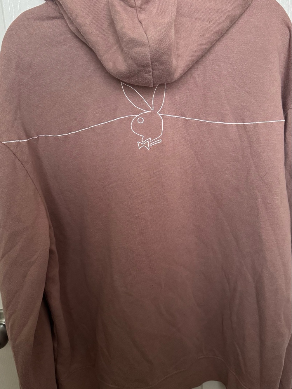 PLAYBOY Dusty Rose Hooded Crew/Scoop Neck Sweater with Bunny Outline